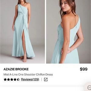 Azazie One Shoulder Chiffon Dress in Mist Blue